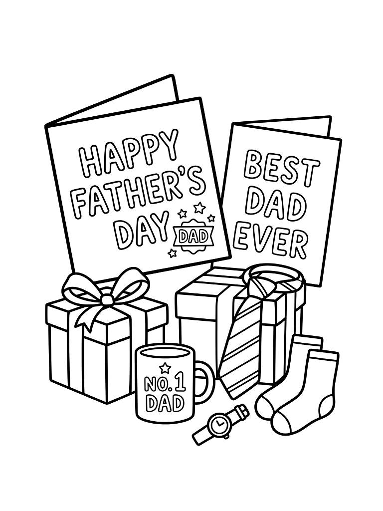 Father's Day Cards And Gifts Coloring Page