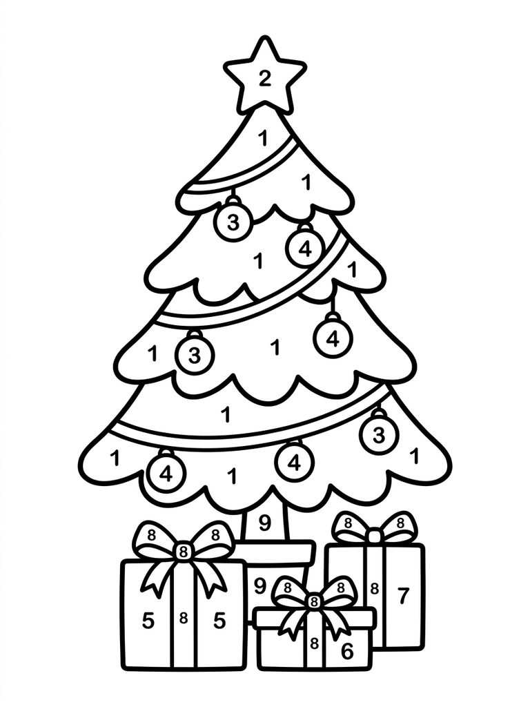 Festive Christmas Tree With Gifts By Number Coloring Page
