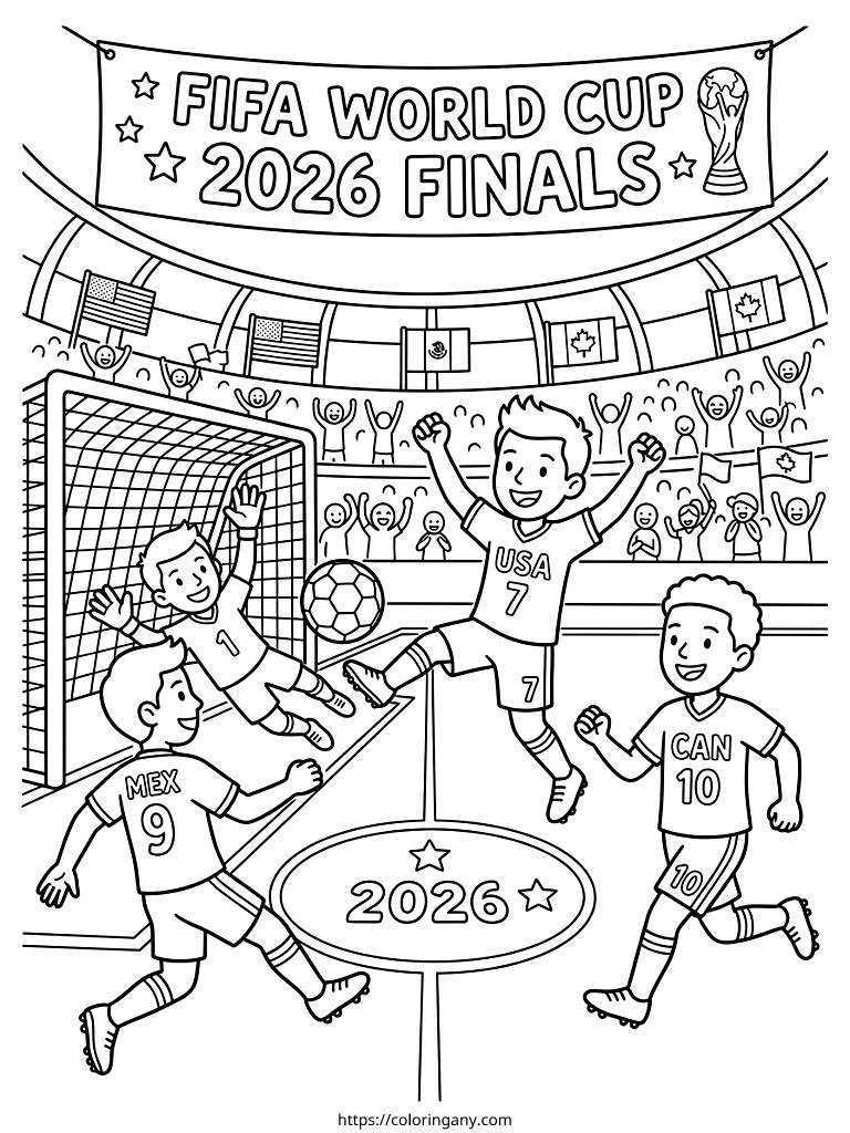 FIFA World Cup 2026 Finals & Soccer Players Coloring Page