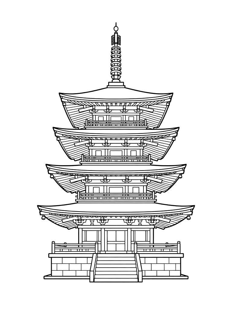 Five-Story Japanese Pagoda Coloring Page