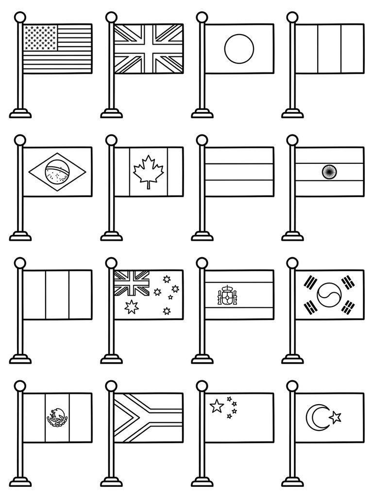 Flags Around The World Individual Flags coloring page — free printable for kids and adults