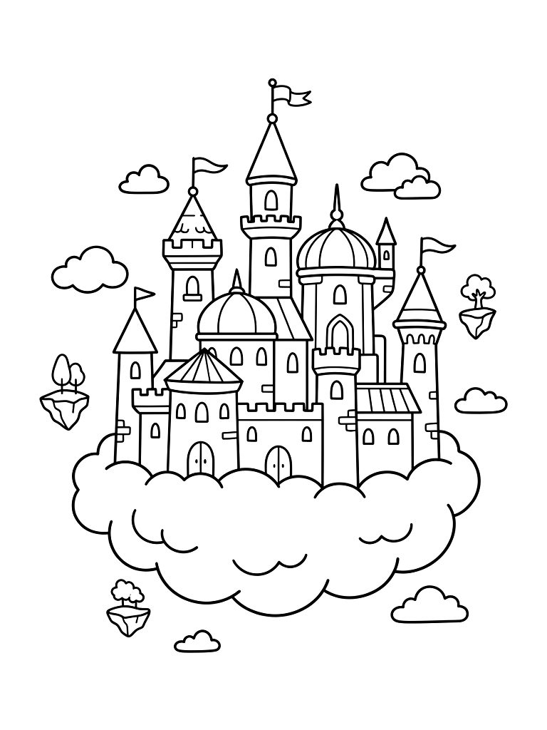 Floating Sky Castle Coloring Page