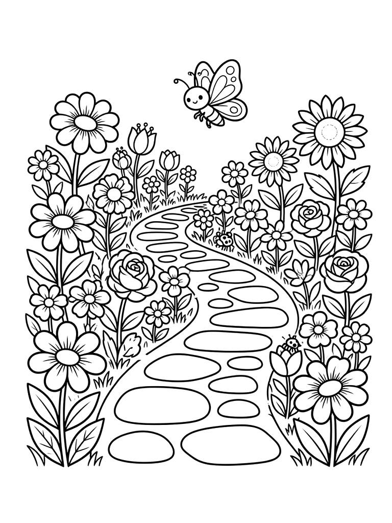 Flower Border Path Coloring Page