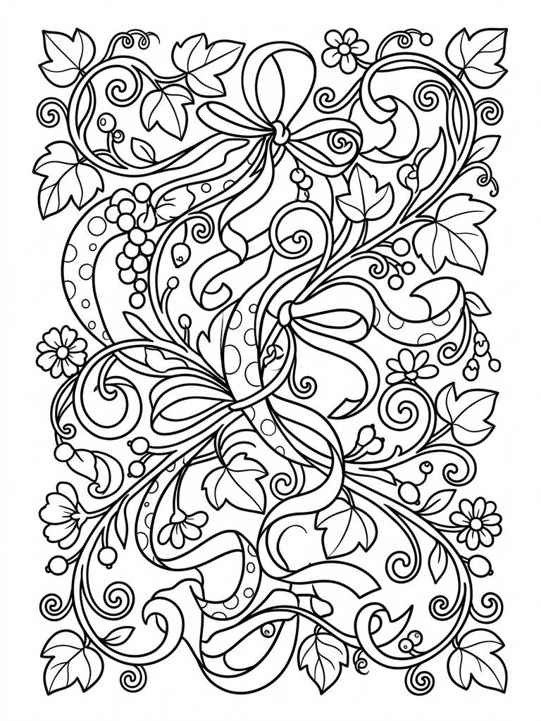 Flowing Ribbon And Vine Intricate Designs Coloring Page