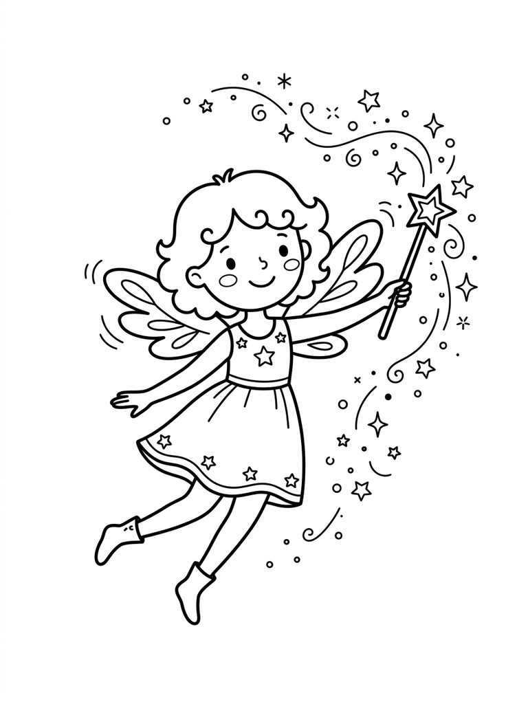 Flying Fairy / Fairy With Magic Wand Or Sparkles Coloring Page