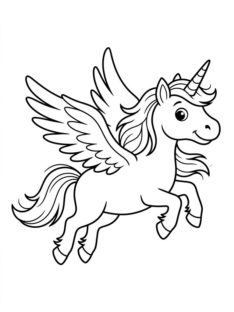 Flying Unicorn / Alicorn With Wings Coloring Page