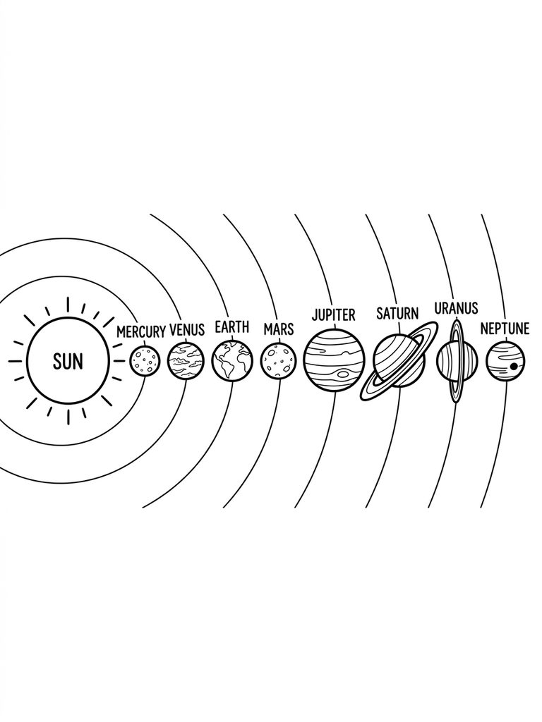 Full Solar System With Sun And All 8 Planets Labeled (Sun Coloring Page