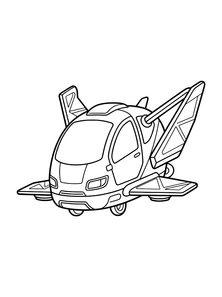 Futuristic Cyberpunk-style Flying Taxi With Neon Lights And Geometric Wings Coloring Page