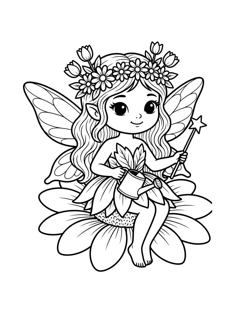 Garden Fairy With Flowers Coloring Page