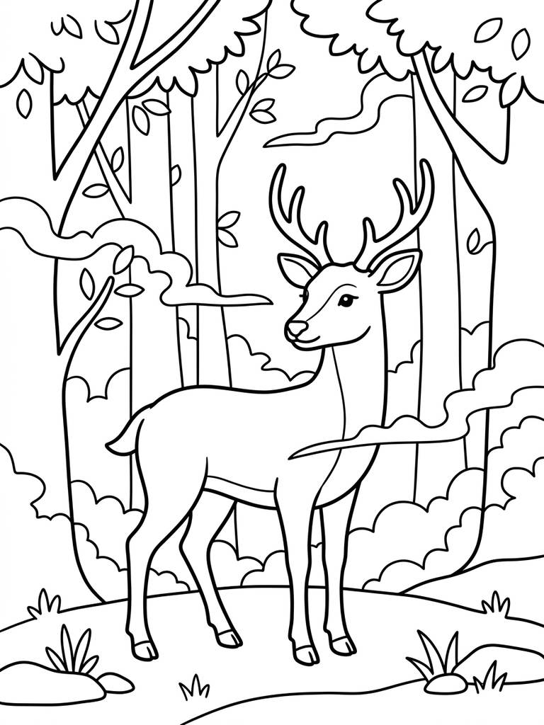 Gentle Deer In Misty Forest Coloring Page