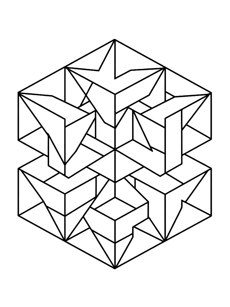Geometric Pattern Of Hexagons And Triangles Creating A 3d Effect Coloring Page — free printable for kids and adults