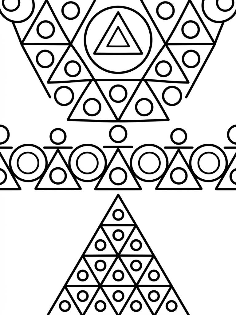 Geometric Zen Patterns With Circles And Triangles Coloring Page