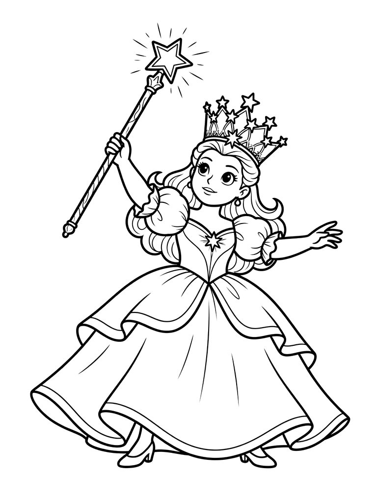 Glinda In Dramatic Pose With Magic Staff Coloring Page
