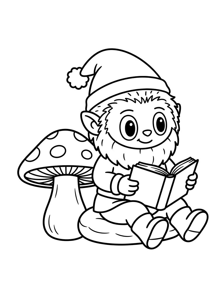 Gnome Reading By Toadstool Coloring Page
