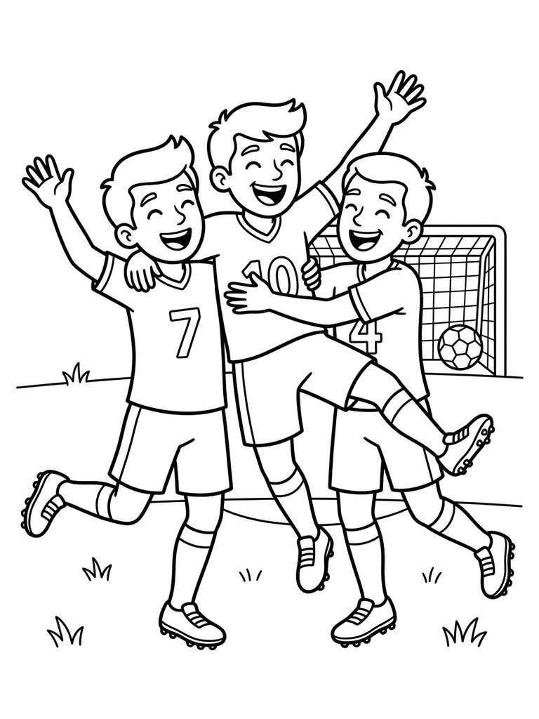 Goal Celebration With Teammates Coloring Page