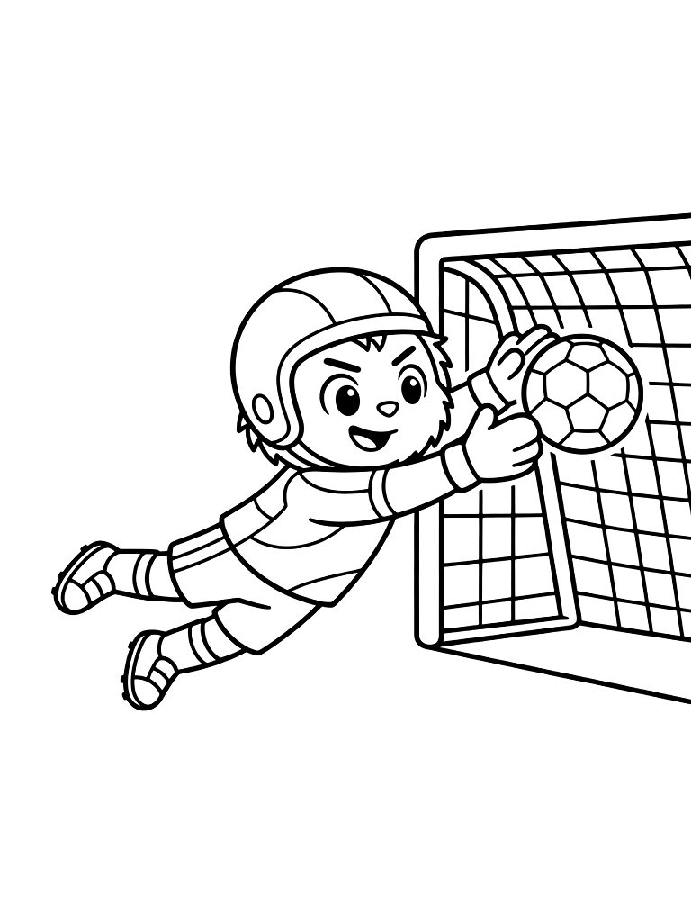 Goalkeeper Making A Diving Save To Catch The Ball At The Corner Of The Net Coloring Page