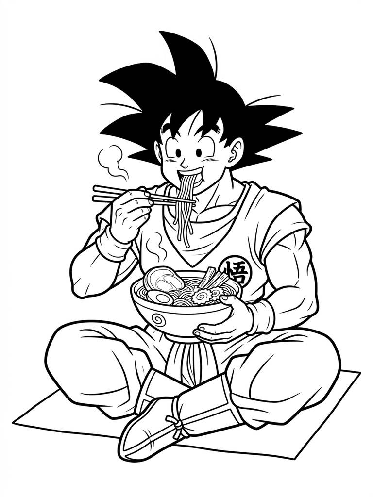 Goku Eating Ramen / Casual Pose Coloring Page