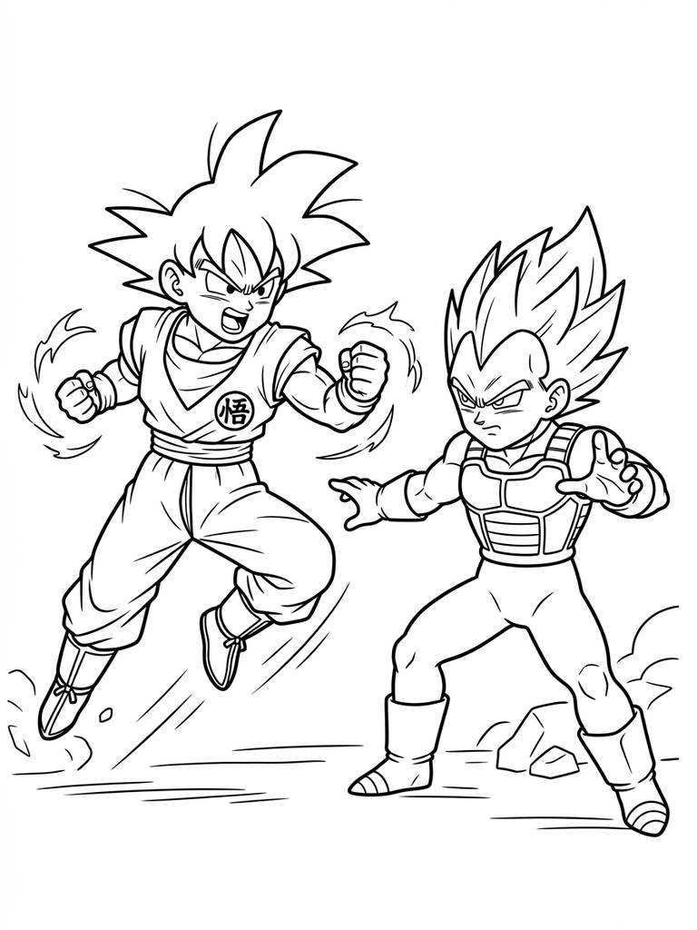Goku Vs Vegeta Battle Scene Coloring Page