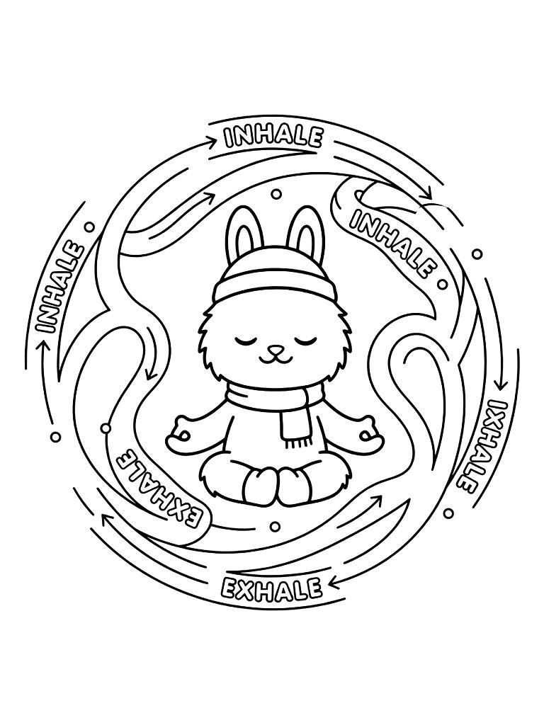 Guided Breathing Path Mandala With Inhale And Exhale Cues Coloring Page