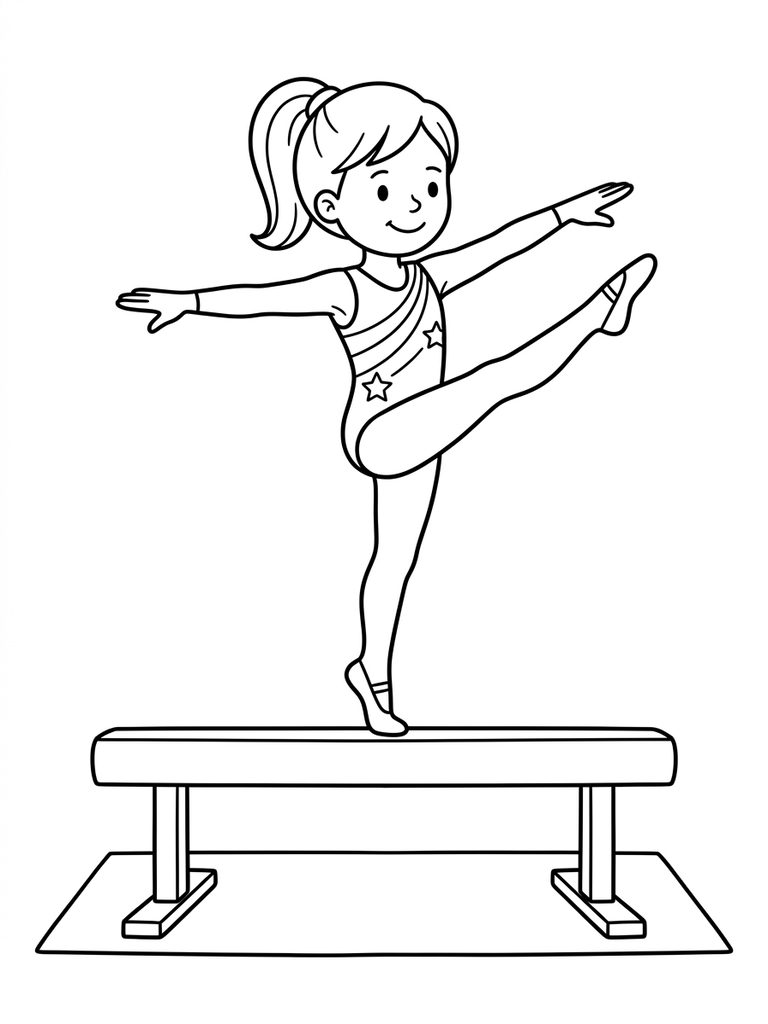 Gymnast On Balance Beam Coloring Page