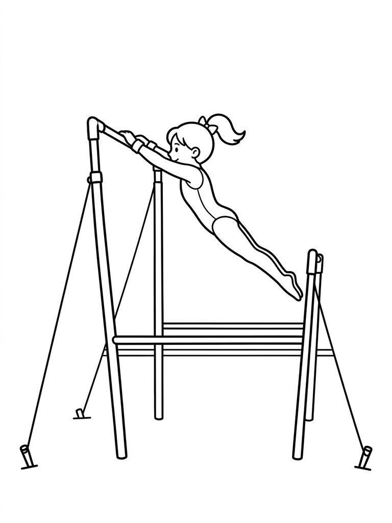 Gymnast Performing On Uneven Bars Coloring Page