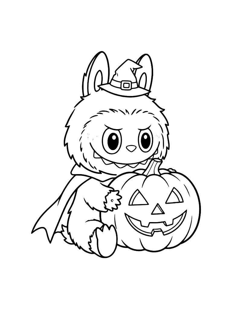 Halloween Labubu With Pumpkin coloring page — free printable for kids and adults