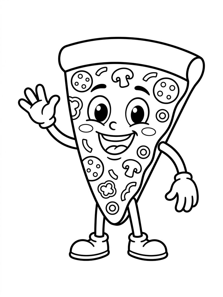 Happy Pizza Character Coloring Page