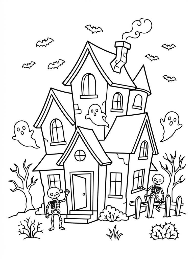 Haunted House With Ghosts Coloring Page