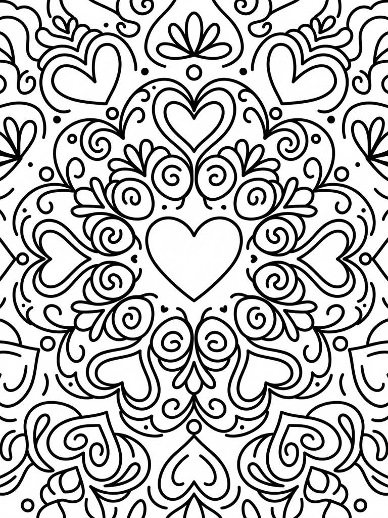 Heart Mandala Pattern Coloring Page