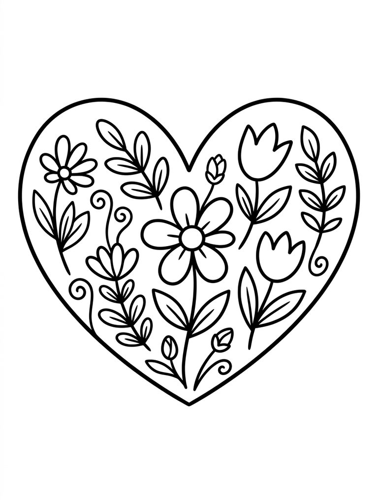 Heart With Flowers Coloring Page