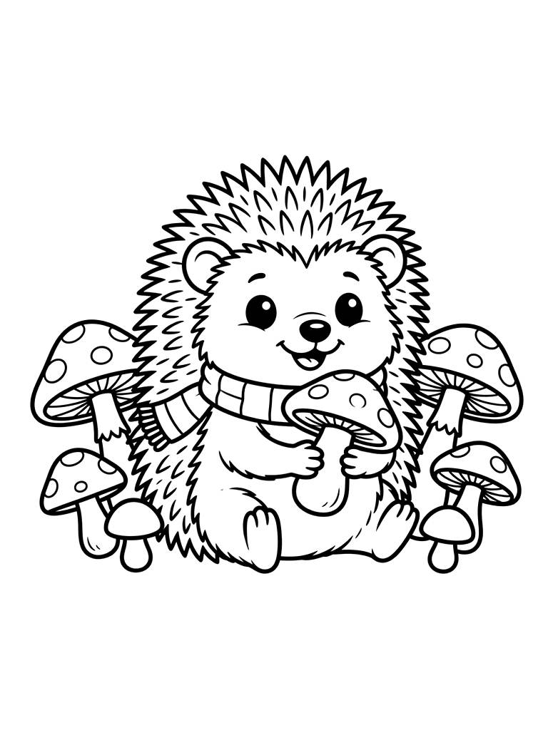 Hedgehog With Mushrooms Coloring Page