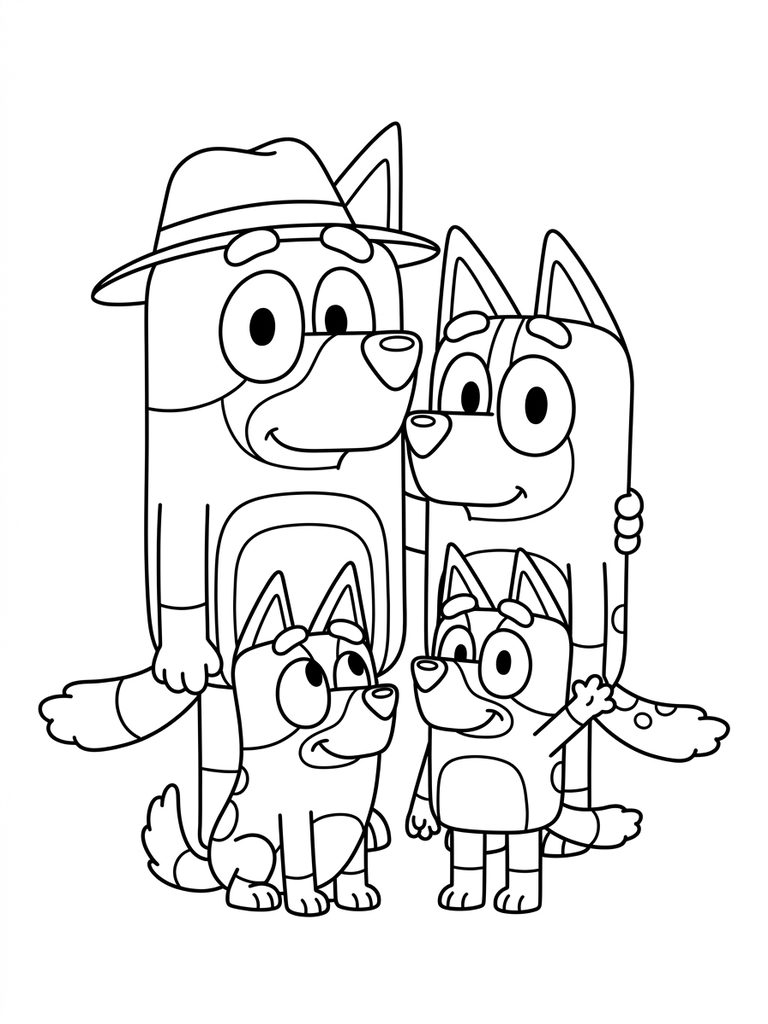 Heeler Family Group Pose / Full Family Together Coloring Page