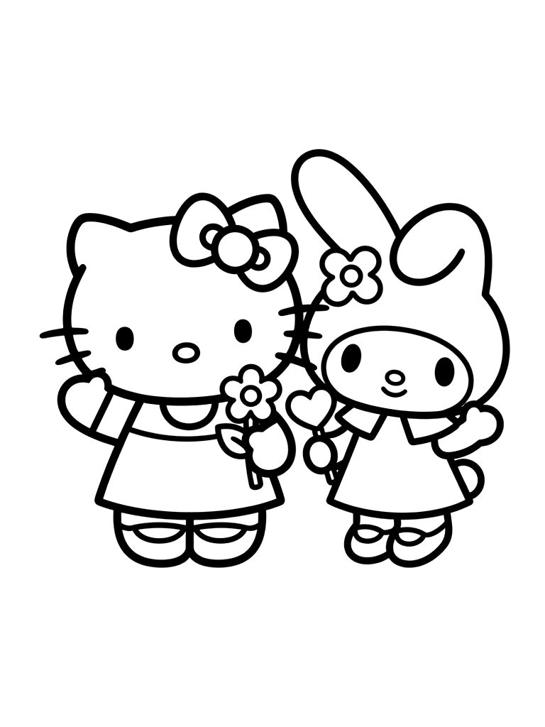 Hello Kitty And My Melody Together Coloring Page