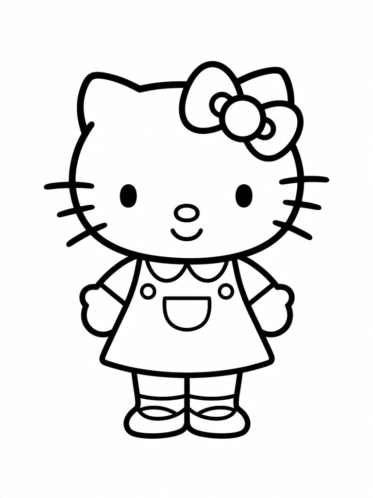 Hello Kitty With Big Red Bow / Classic Face Pose Coloring Page