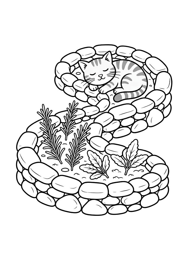 Herb Garden Spiral Made Of Stones With Fresh Rosemary Coloring Page