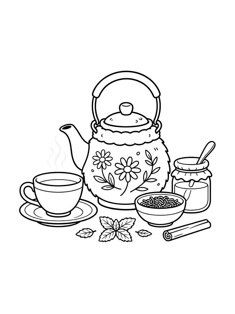Herbal Tea Setup Coloring Page