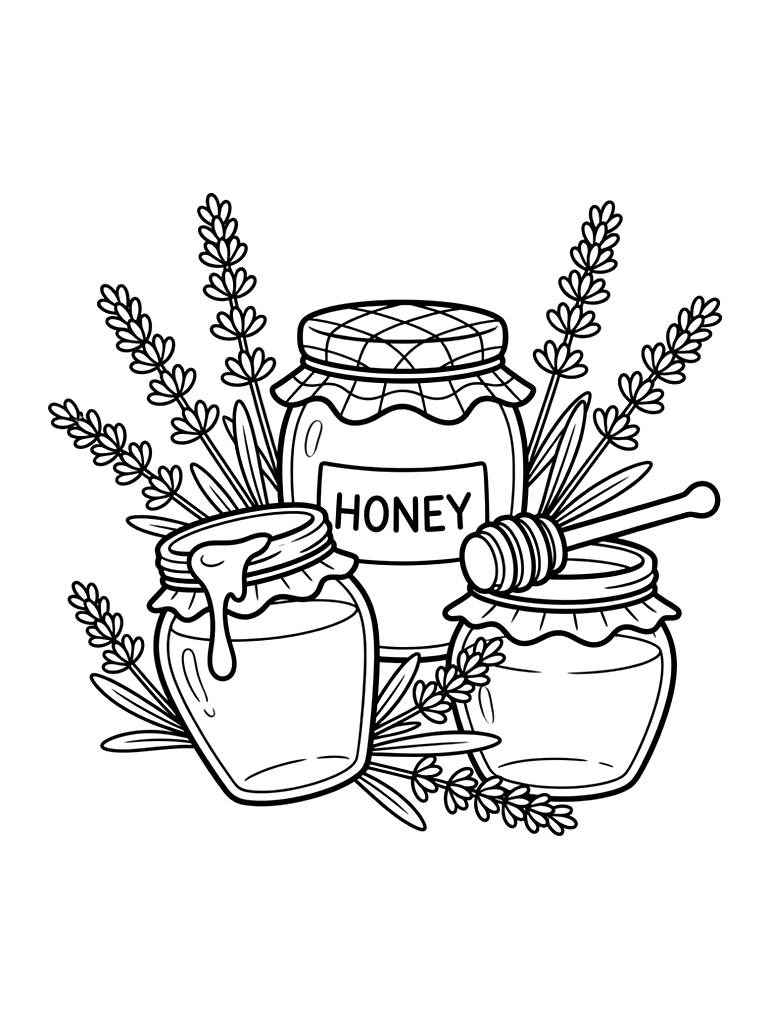 Honey Jars And Lavender Coloring Page