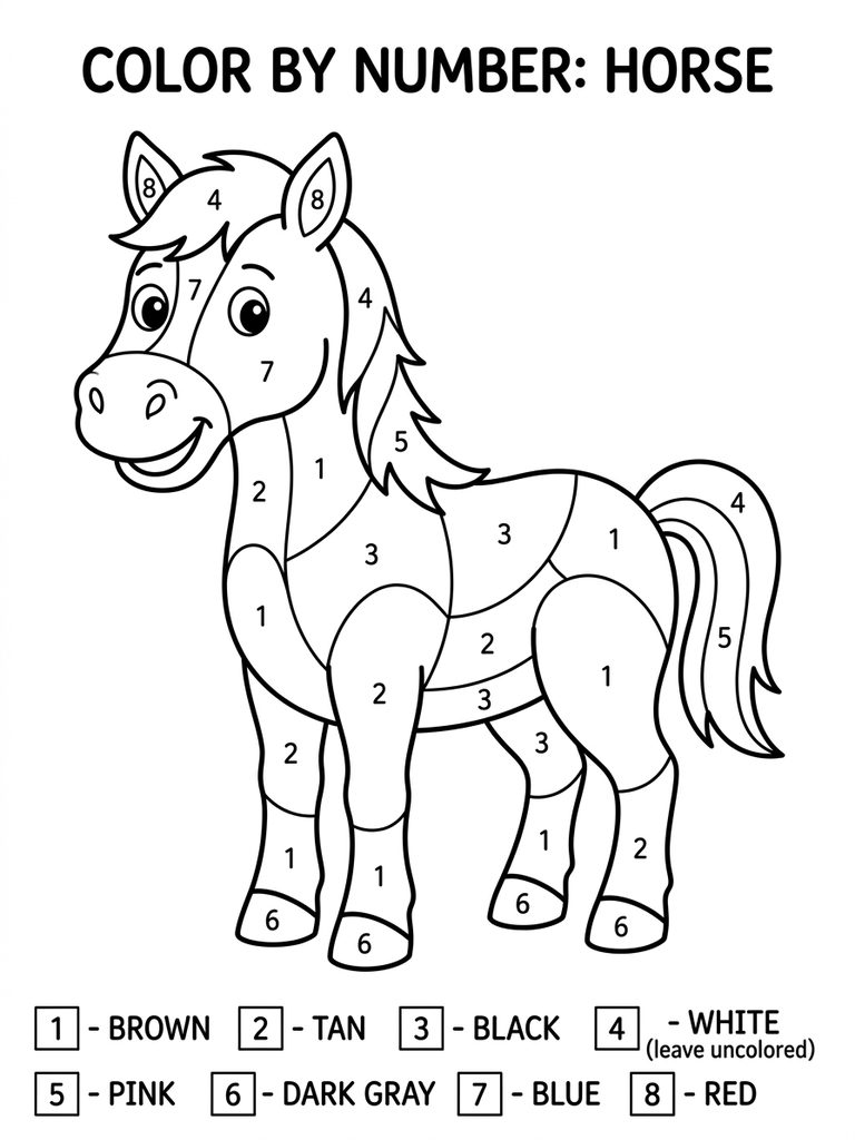 Horse Color By Number Coloring Page
