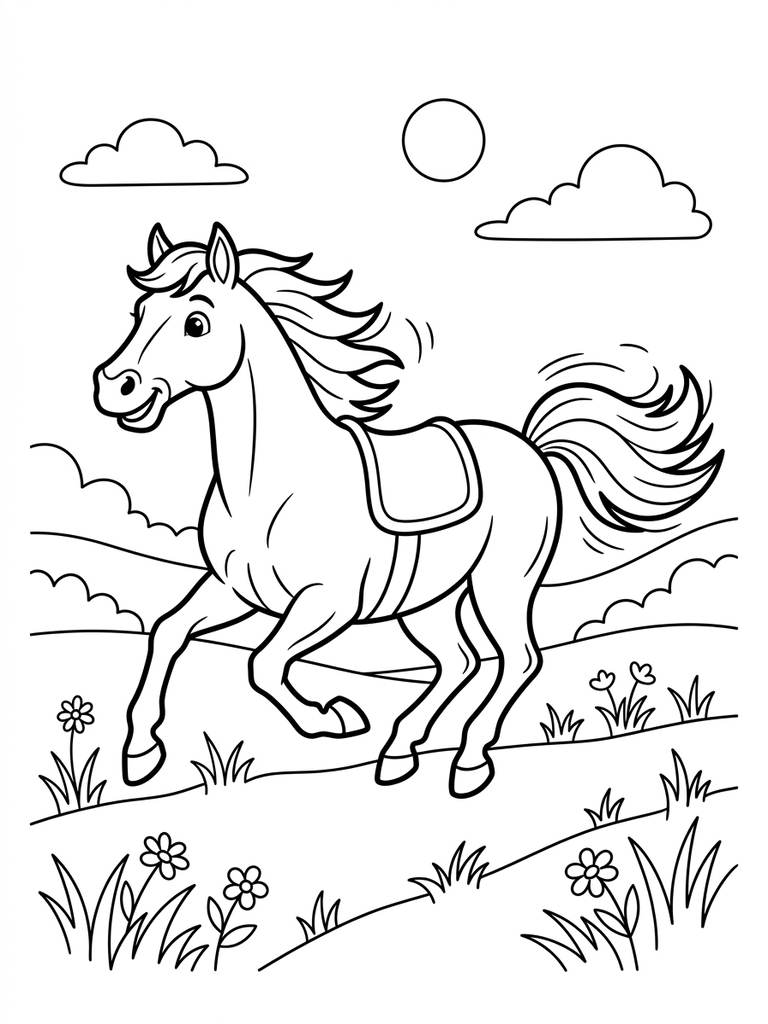 Horse In Field / Galloping Horse Coloring Page