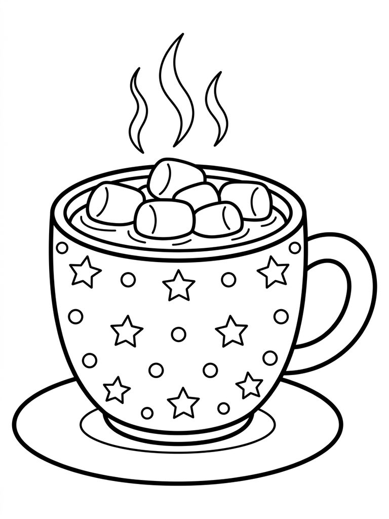 Hot Chocolate With Marshmallows Coloring Page
