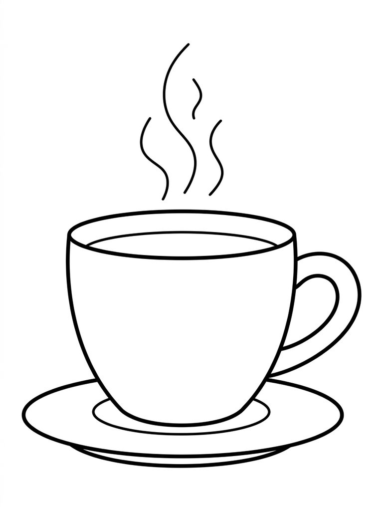 Hot Coffee Cup With Steam Coloring Page