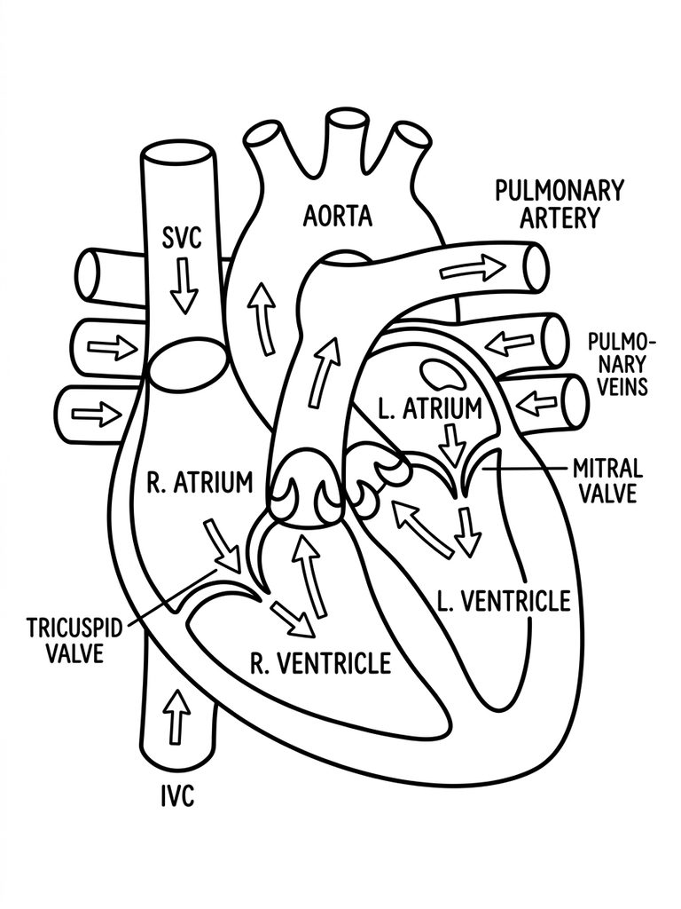 Human Heart With Chambers And Valves Coloring Page