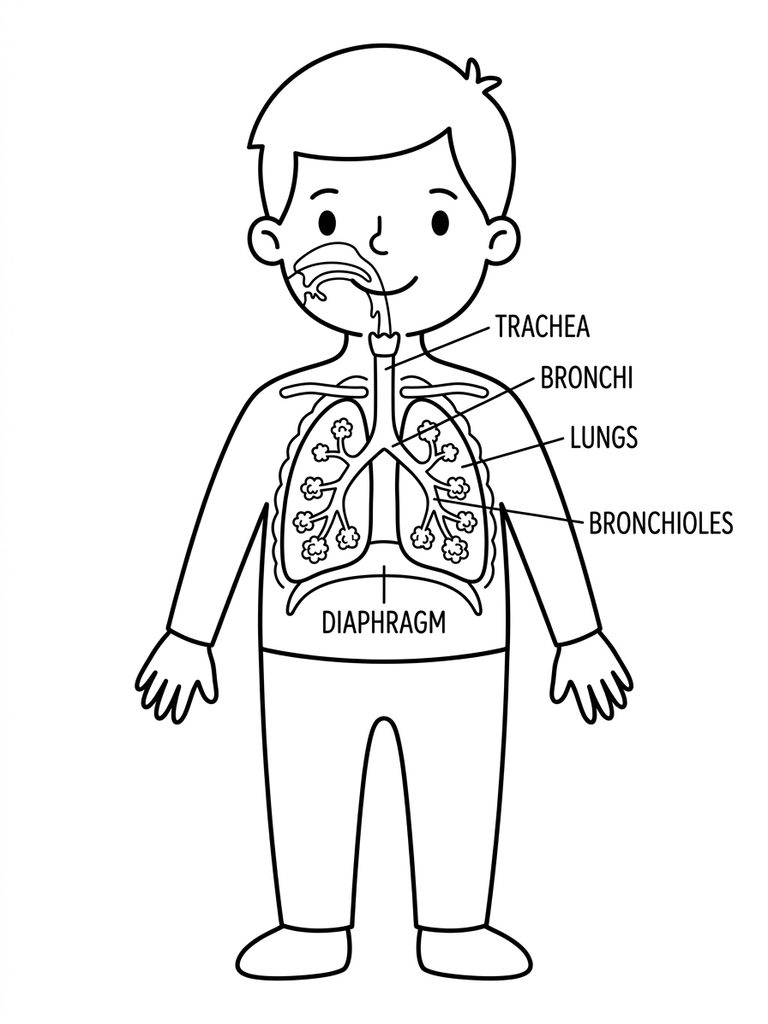 Human Lungs And Respiratory System Coloring Page