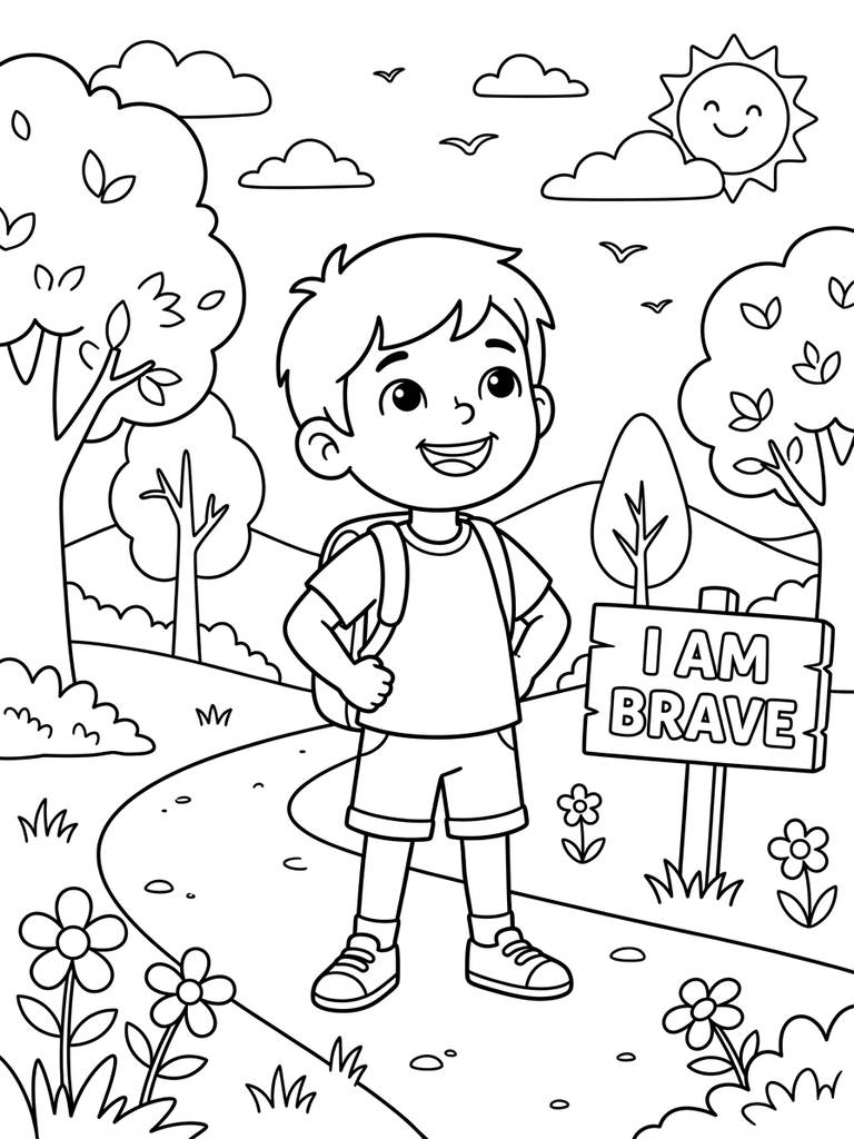 I Am Brave With Peaceful Nature Scene Coloring Page