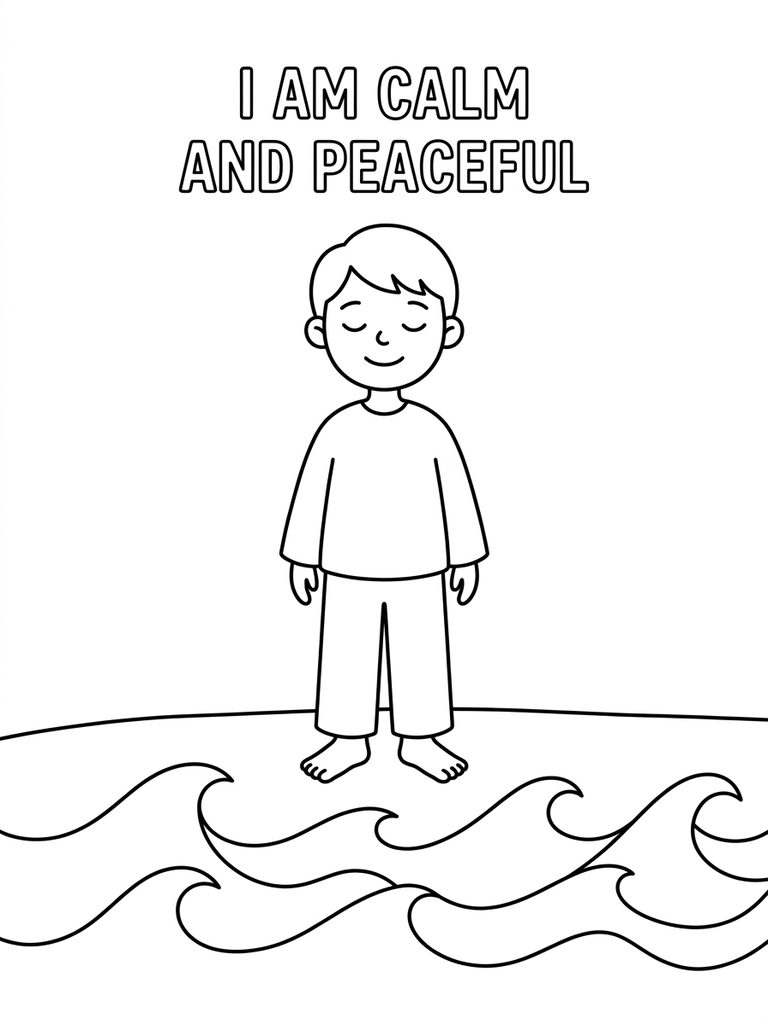 I Am Calm And Peaceful With Ocean Waves Coloring Page