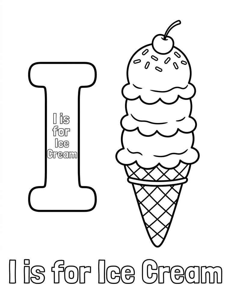 I Is For Ice Cream Coloring Page