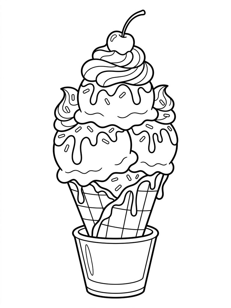 Ice Cream Cone Sundae Coloring Page