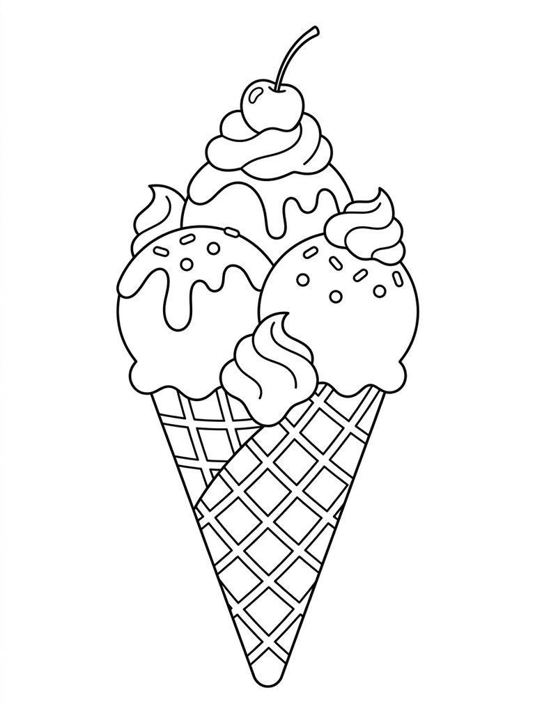 Ice Cream Cone Sundae Coloring Page