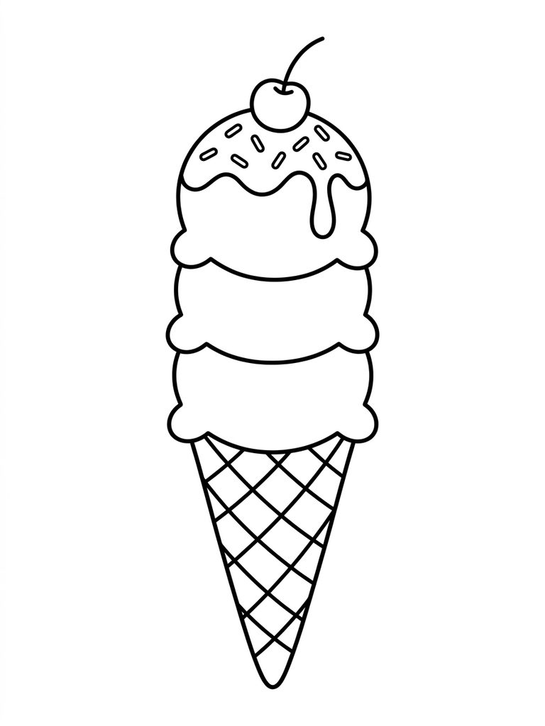 Ice Cream Cone With Sprinkles And Colorful Toppings Coloring Page