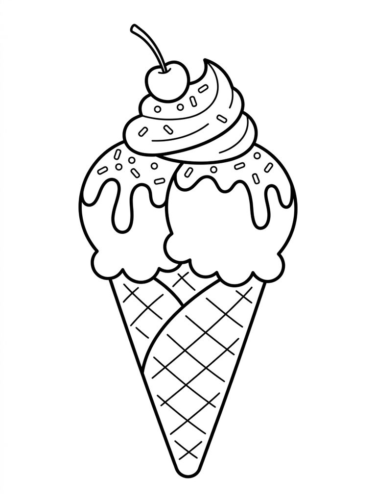 Ice Cream Cone With Toppings Coloring Page